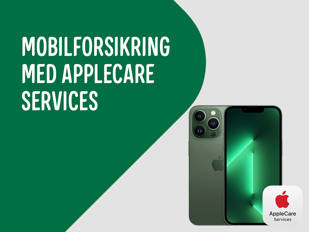 iPhone 13 på banner med teksten: Mobilforsikring med AppleCare Services