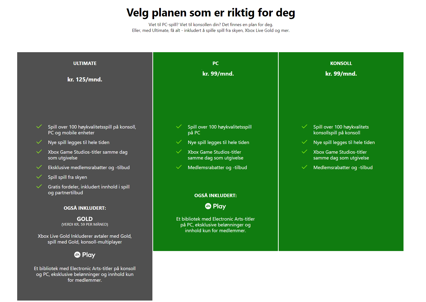 Gaming - Better Entertainment - Xbox - Comparison chart NO (1)