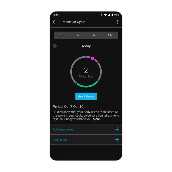 Garmin-app viser menstruasjonssyklus