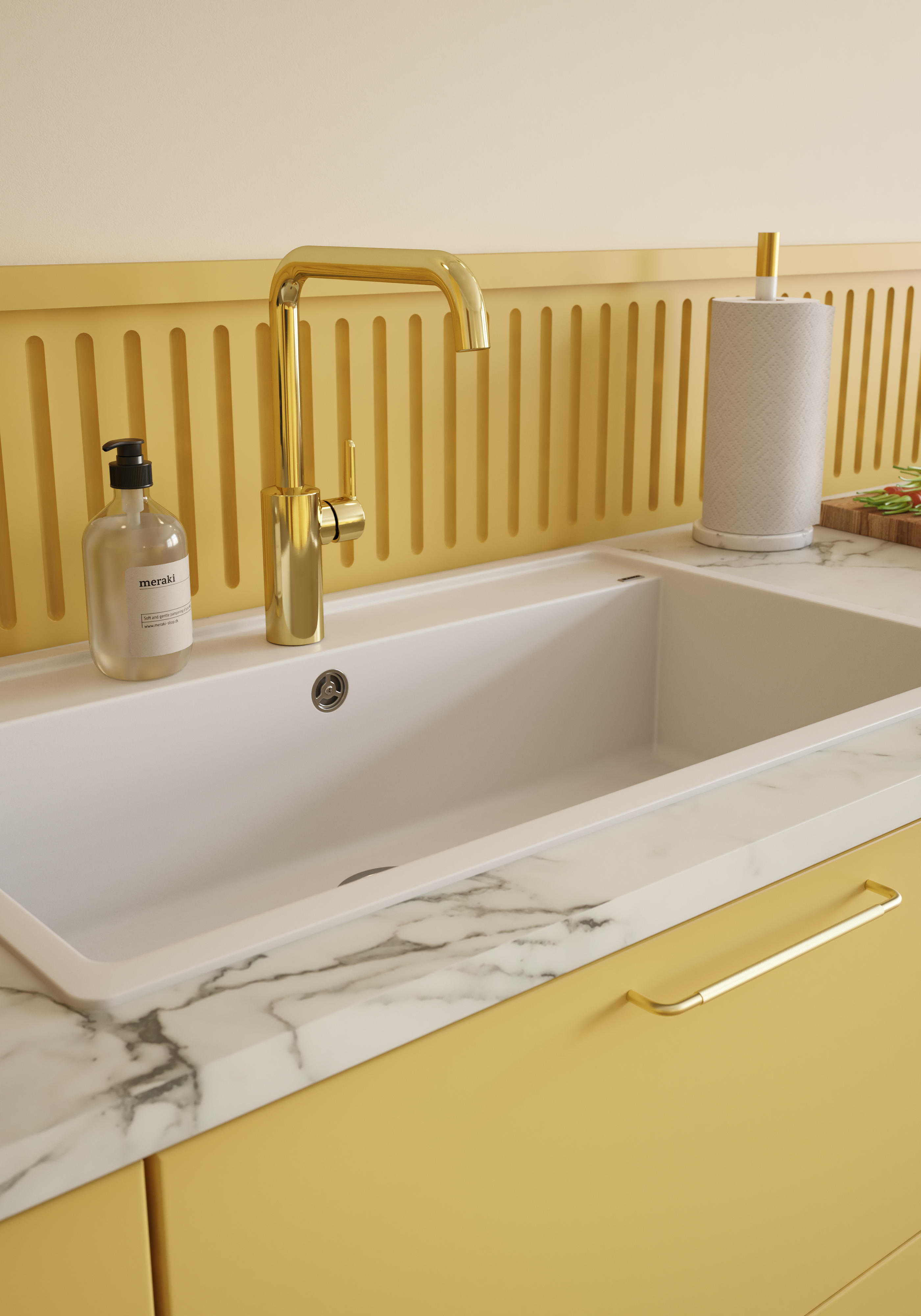 Hvit kjøkkenvask med laminat Marble white i et Epoq Trend Mellow-kjøkken