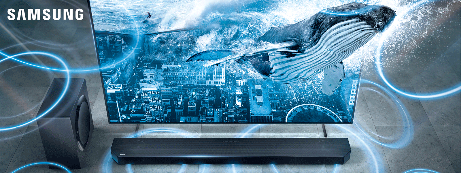 Samsung-soundbar with electric waves