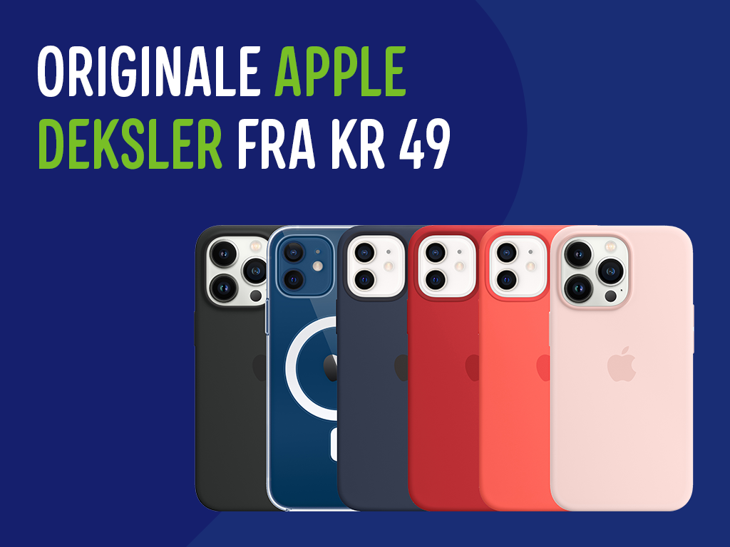 originale iPhone-deksler på tilbud-banner med norsk tekst