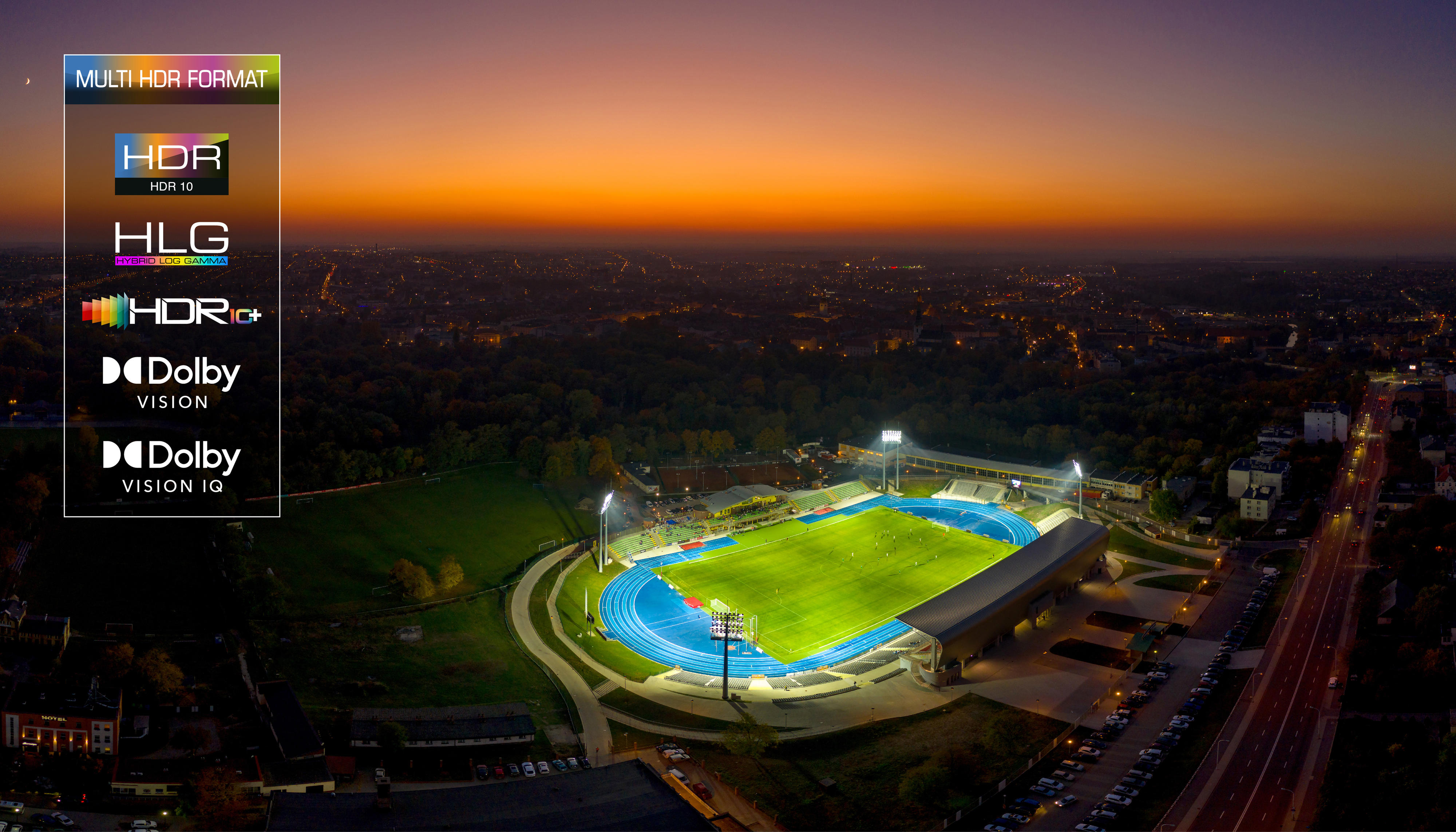 Fotballstadion med HDR-tekst