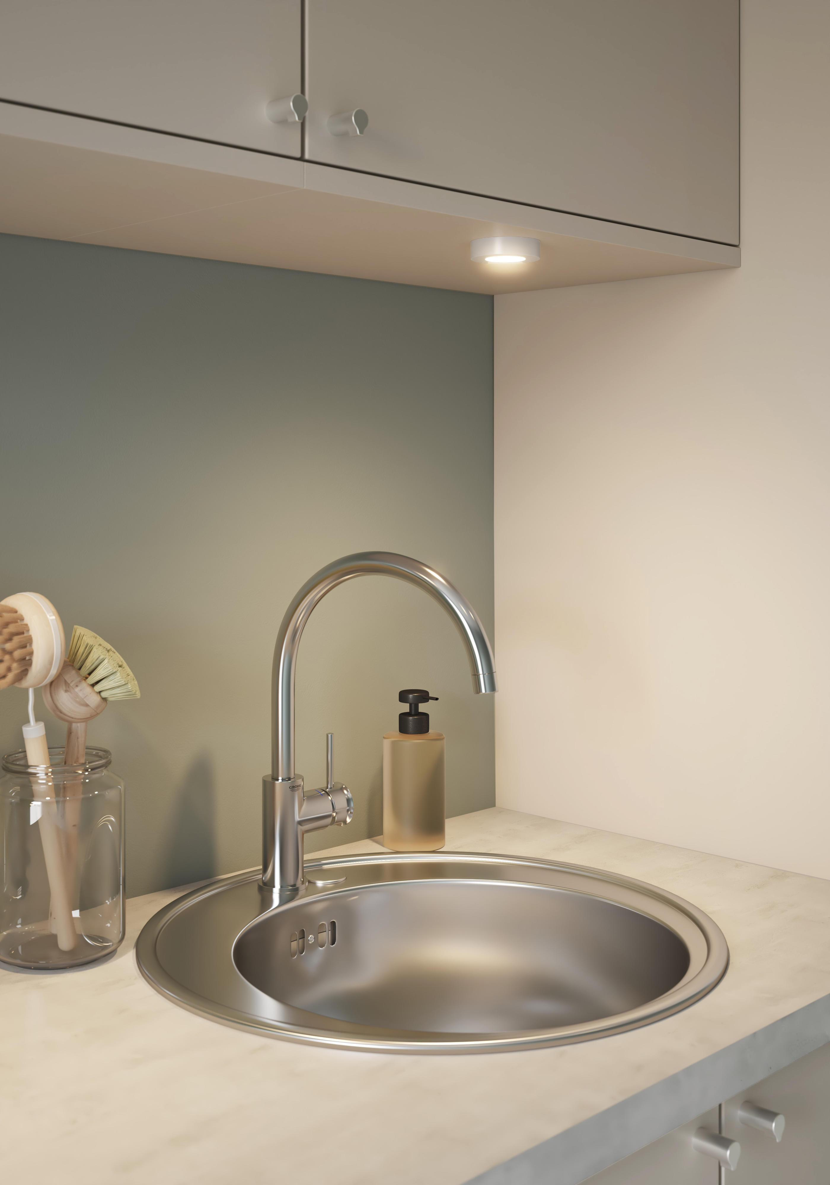 EPOQ Core Grey Mist vaskerom med hvit laminatbenkeplate