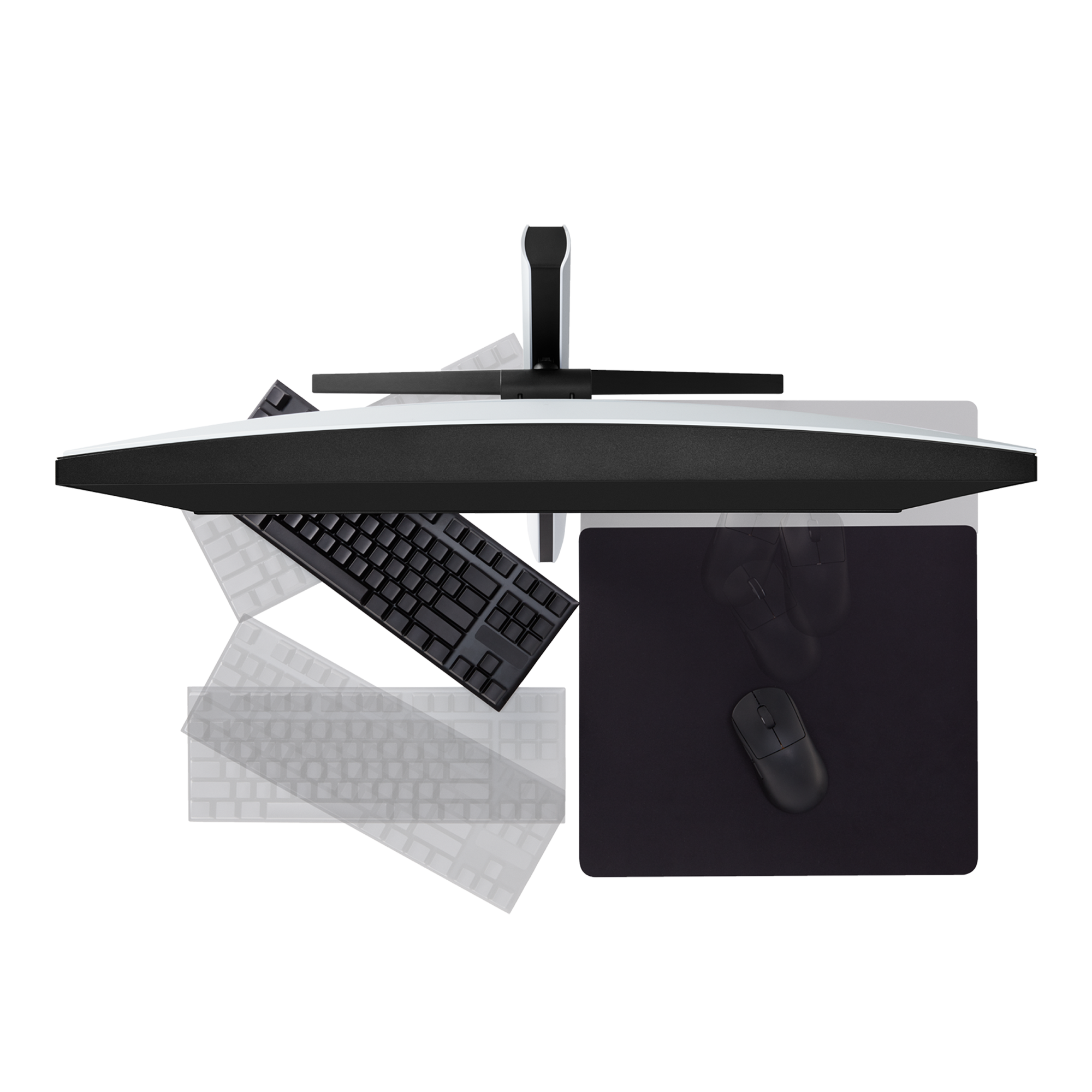 Sony - LP - Inzone skjermer og headset - Sony Inzone skjerm og tastatur og mus med musematte ved siden av