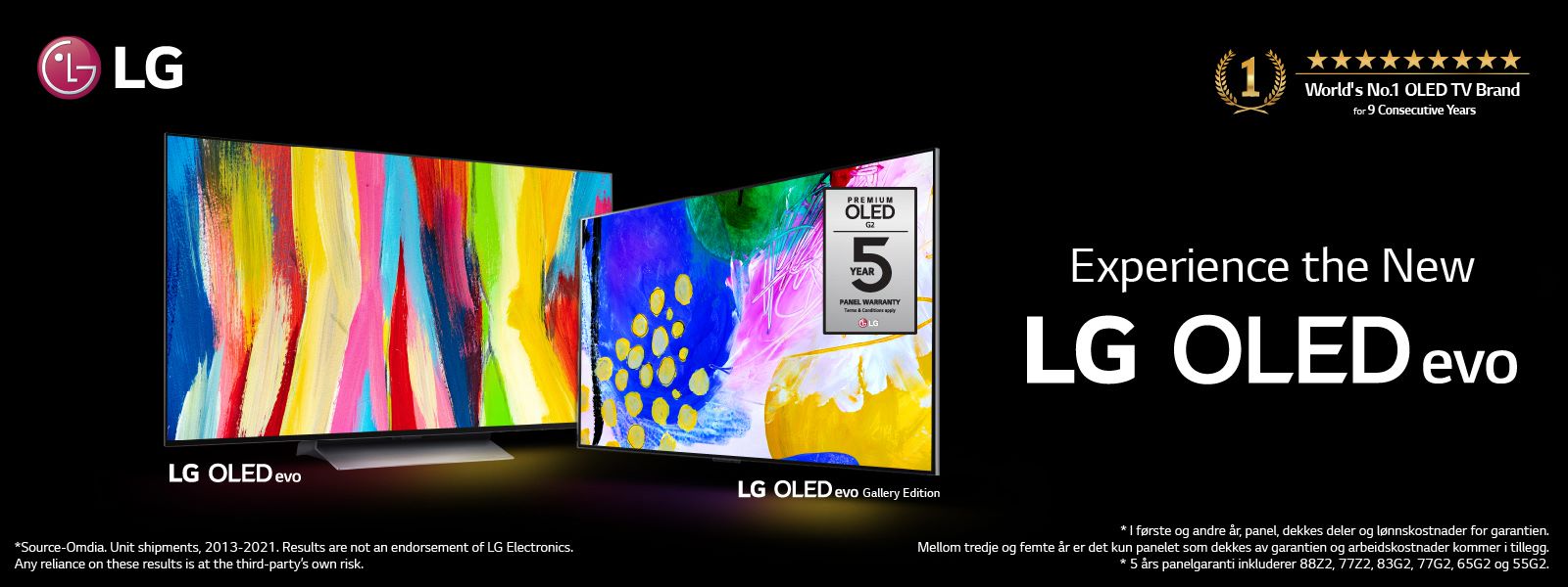 LG OLED TV og teksten Experience the New LG OLED evo