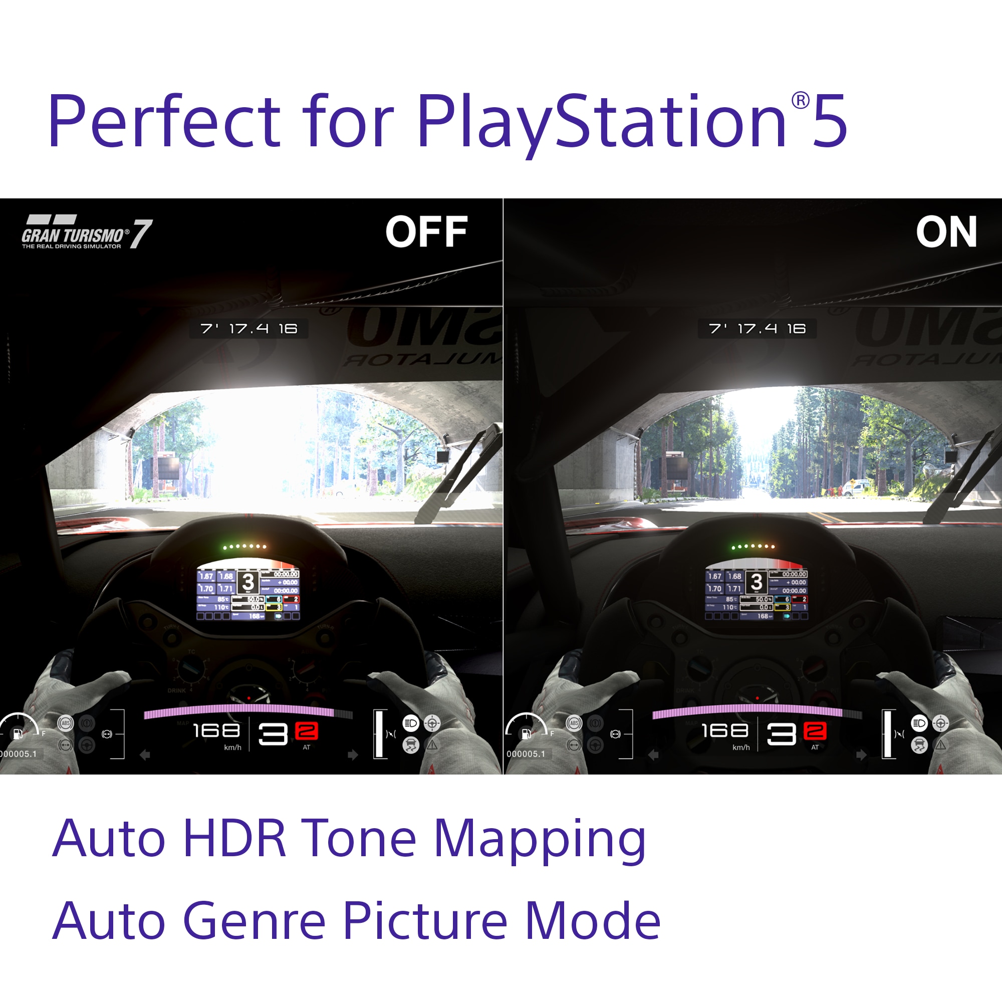 Sammenligning av spillskjerm med Playstation 5 og M3-skjerm