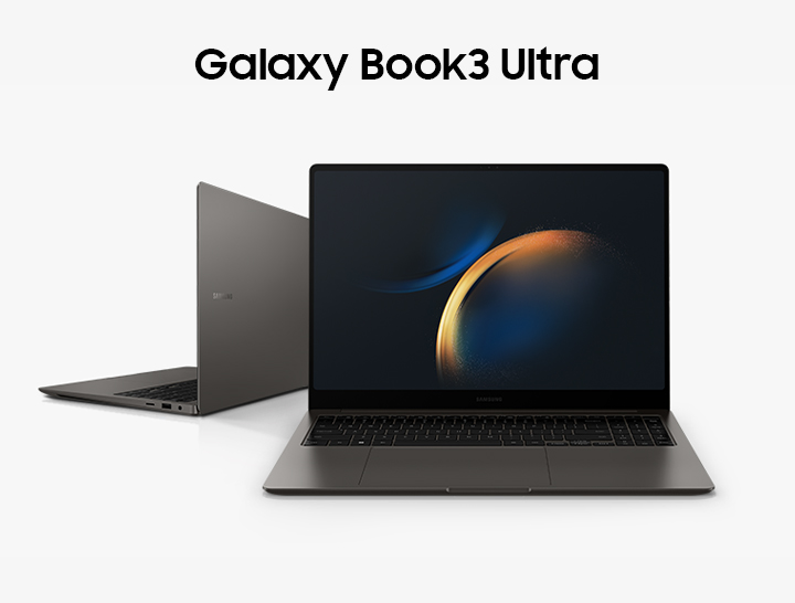 En Samsung Galaxy Book3 Ultra og en i bakgrunnen