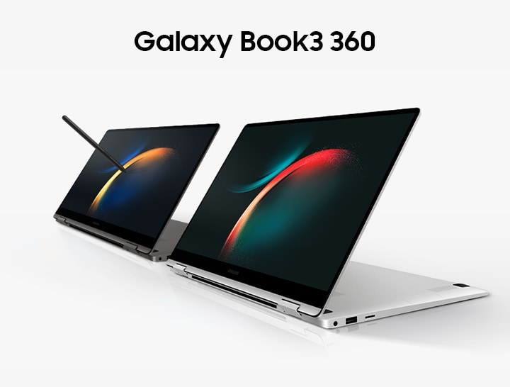 To Galaxy Book3 360 med skjermen bak