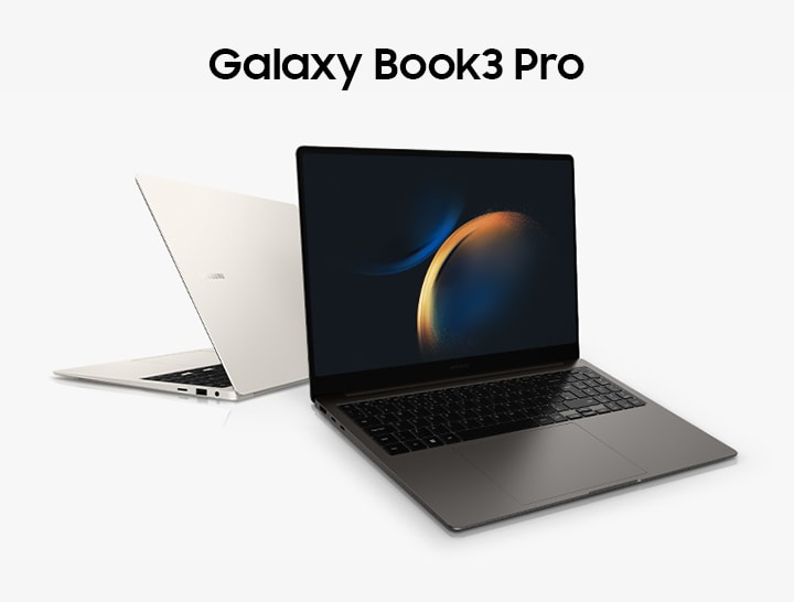 Samsung Galaxy Book3 Pro i hvit og en i sort