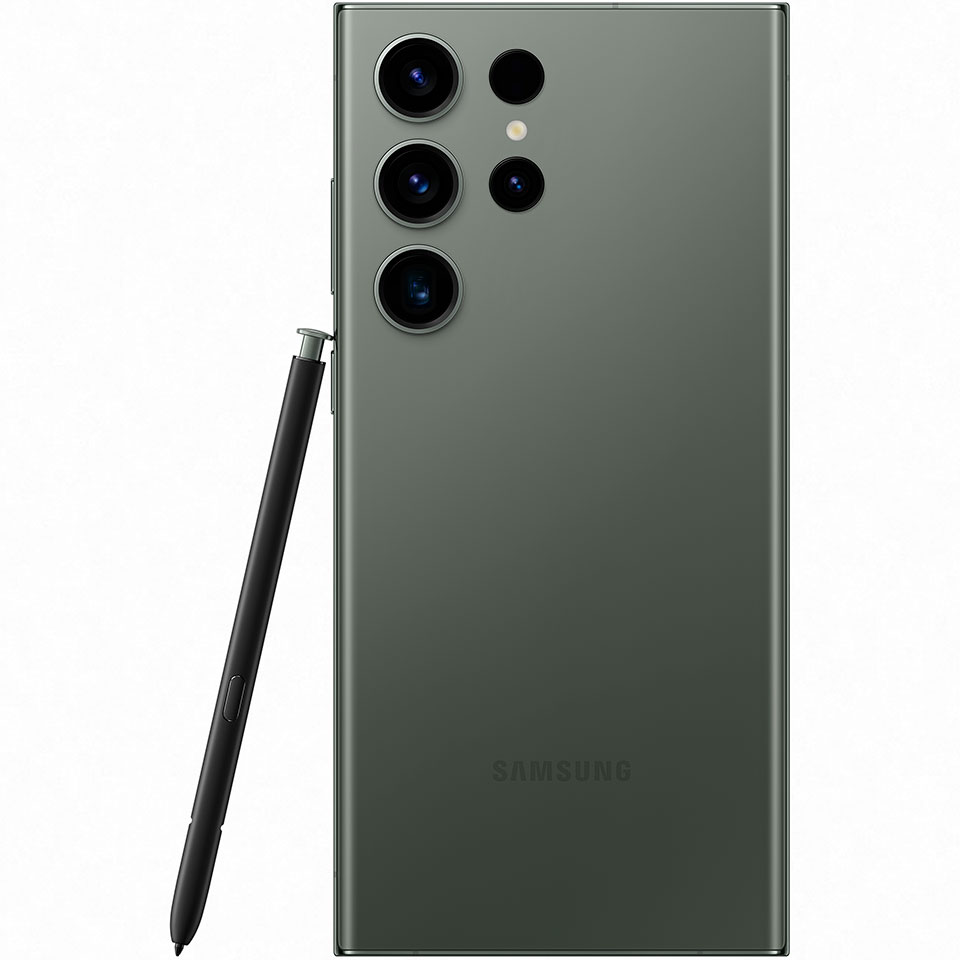 Samsung Galaxy S23 Ultra med S Pen og fokus på kamerasystemet