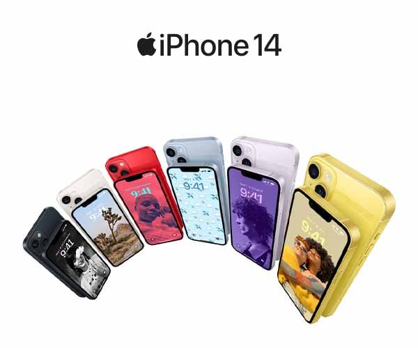 Apple iPhone 14 og 14 Plus i alle fargealternativene; svart, hvit, rød, blå, lilla og gul