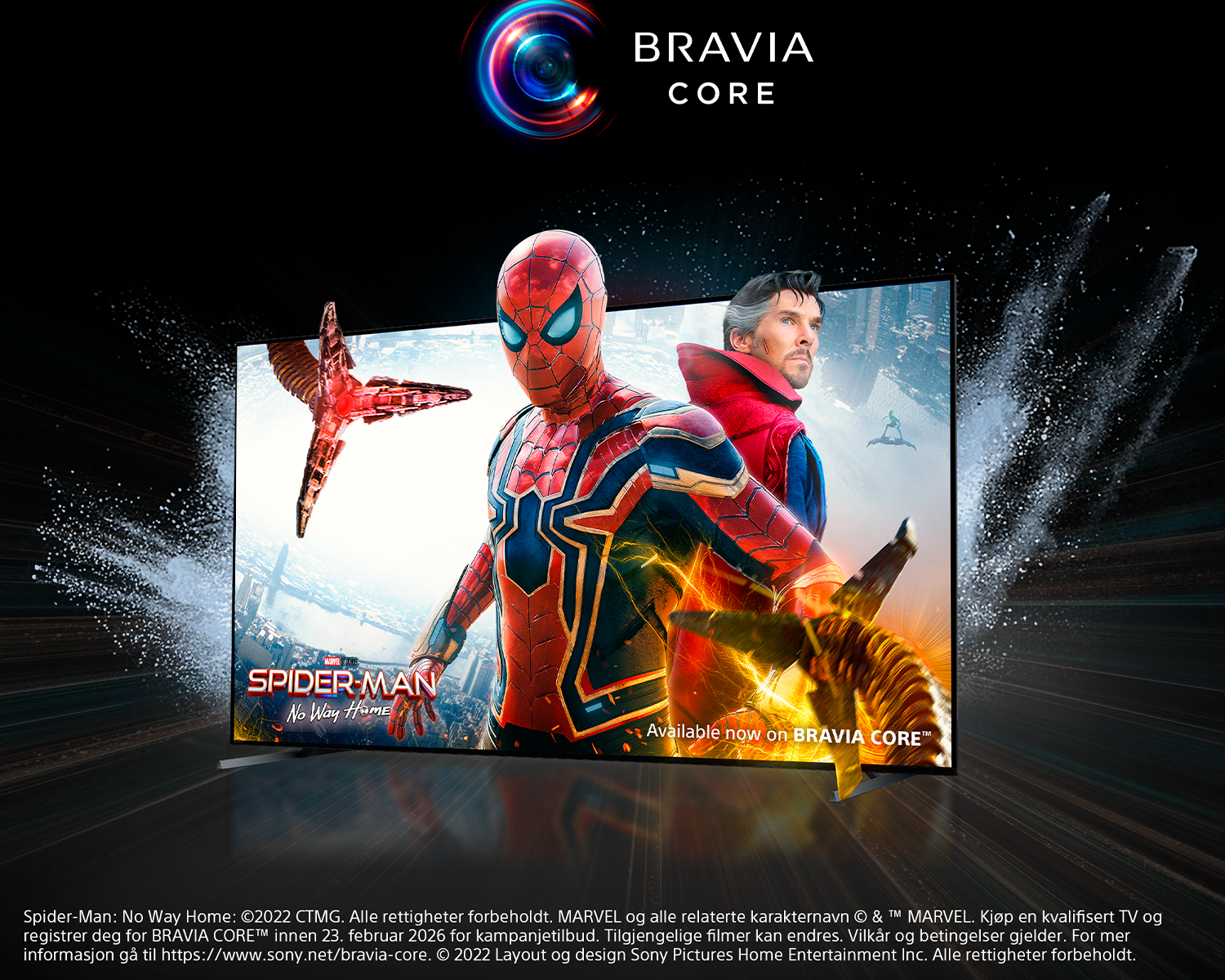 Sony Bravia A80L TV som viser Spider-man-filmen som er inkludert i BRAVIA Core