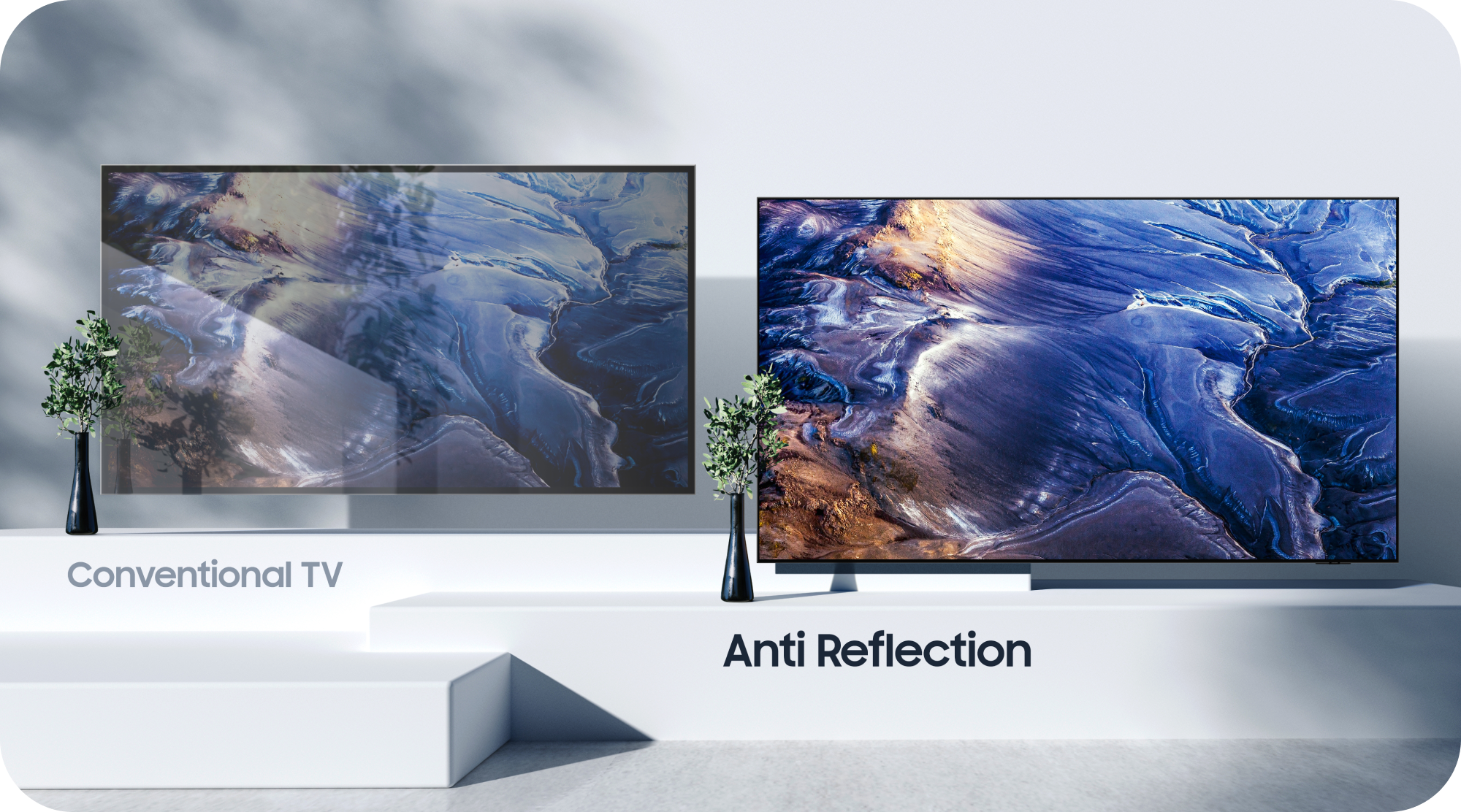 Sammenligning med Samsung TV med Anti Reflection og en vanlig TV