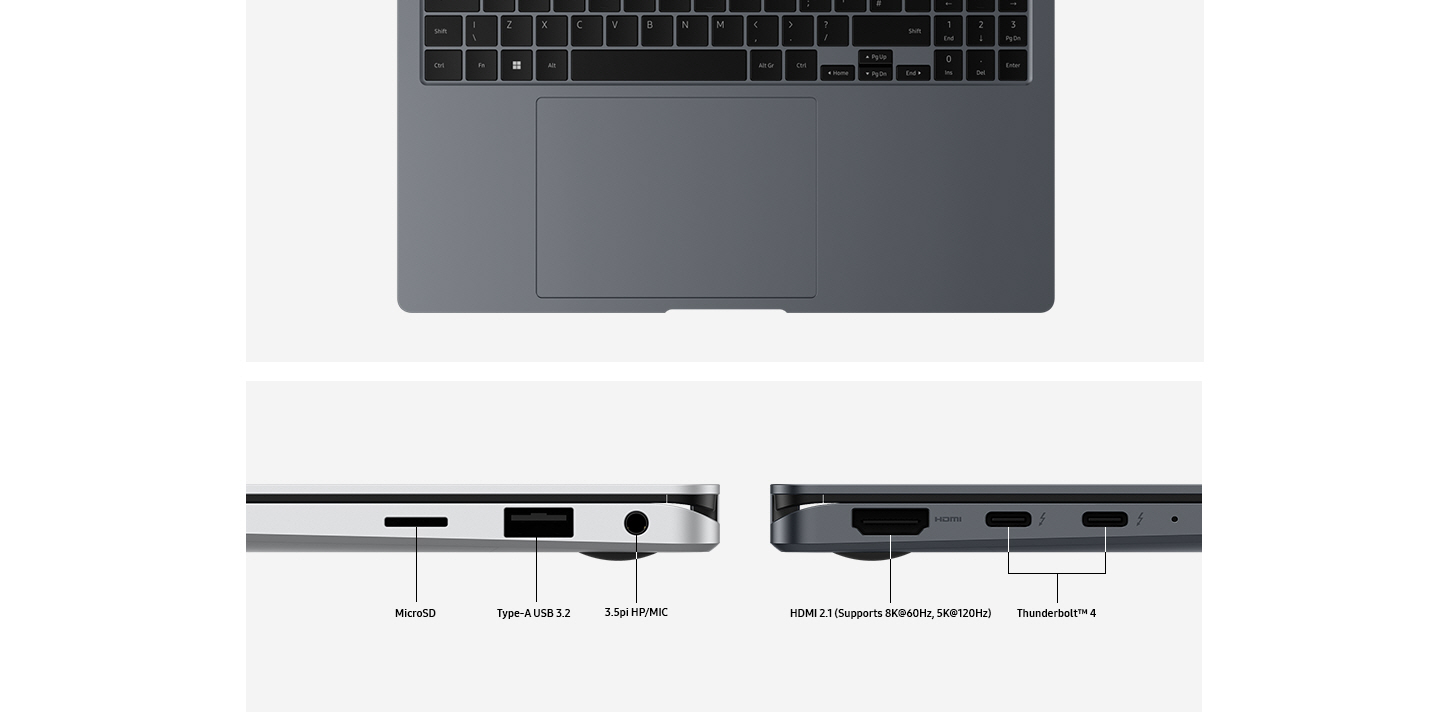 Alle portene til Galaxy Book4 Pro 360