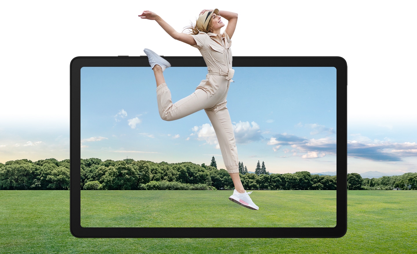 Dame hopper foran en Galaxy Tab A9