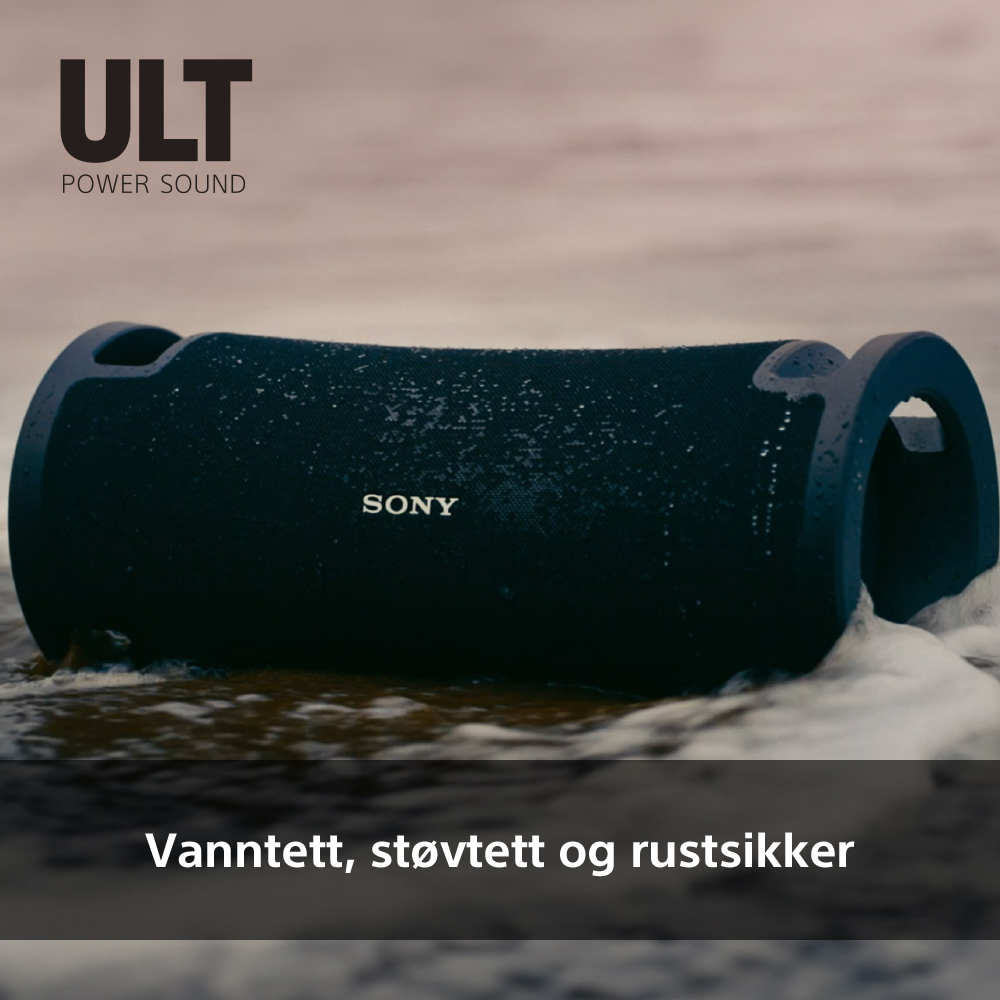 Sony ULT FIELD 7-høyttaler og teksten Vanntett, støvtett og rustsikker