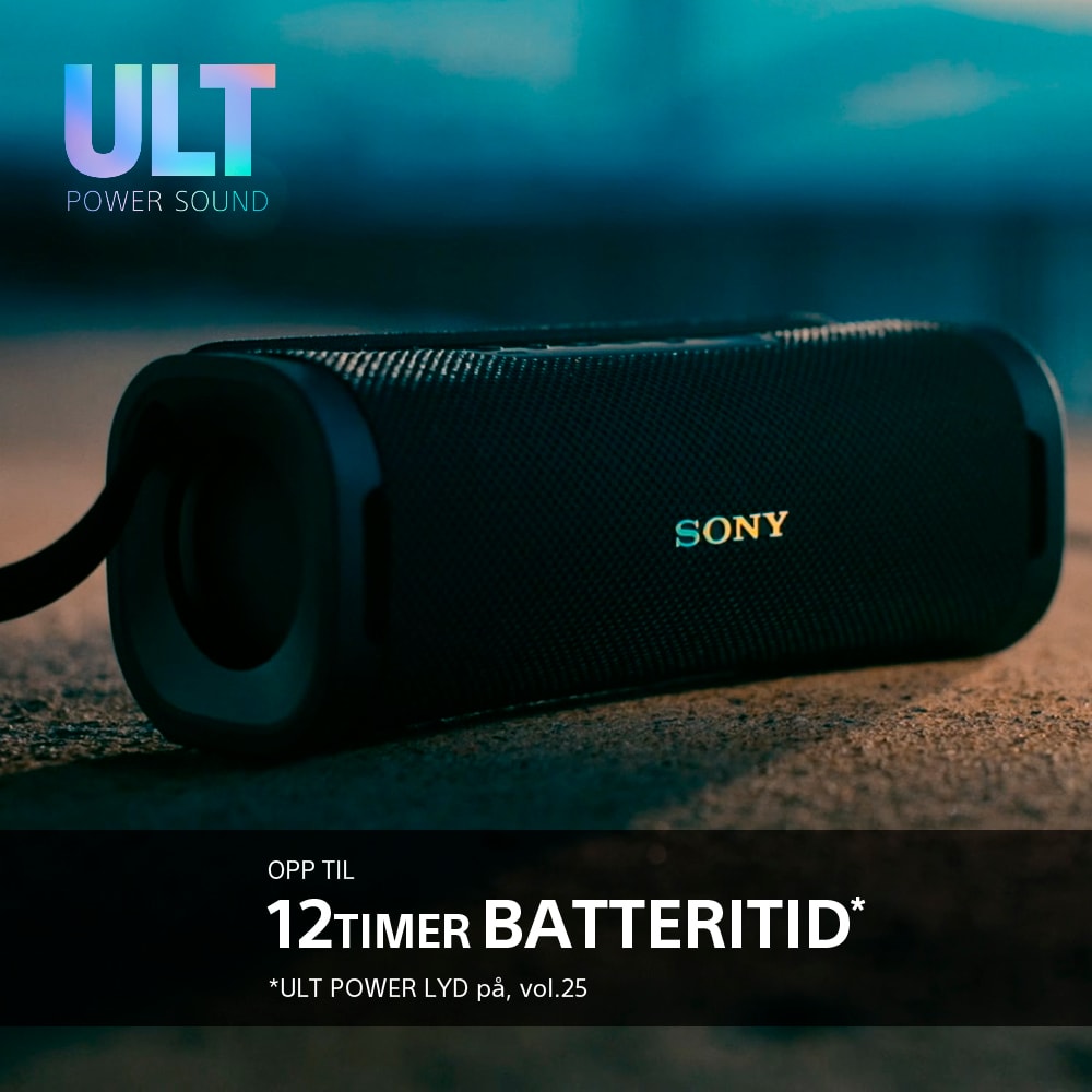 Sony ULT FIELD 1-høyttaler og teksten Opptil 12timer batteritid