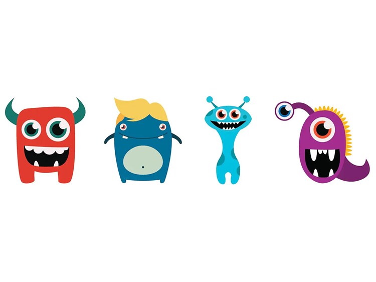 fire fargerike glade smilende monstere illustrasjon