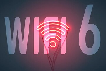 illustrasjon wifi 6med wifi-signal i rosa neonlys