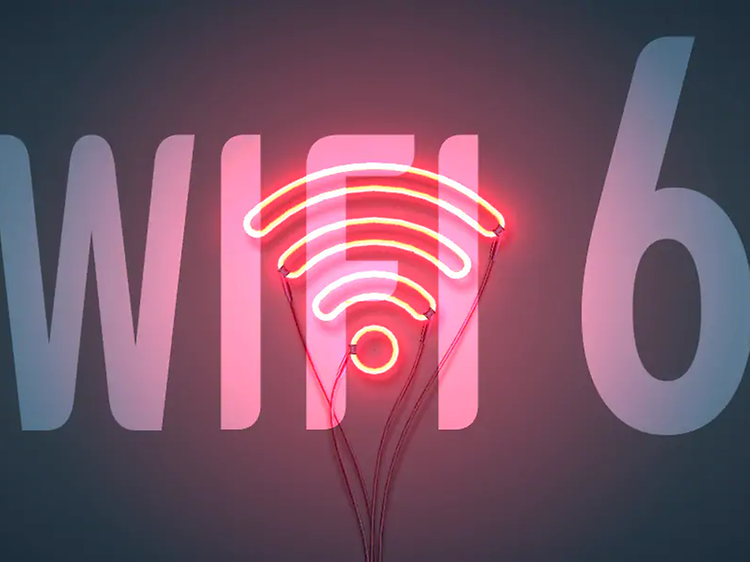 illustrasjon wifi 6med wifi-signal i rosa neonlys
