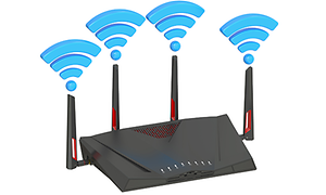 Svart router med fire tilkoblinger beamforming