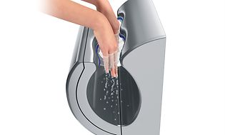 illustrasjon Dyson Airblade dB håndtørker med hender som tørkes
