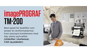 Canon ImagePROGRAF TM-200 med produktdetaljer på norsk