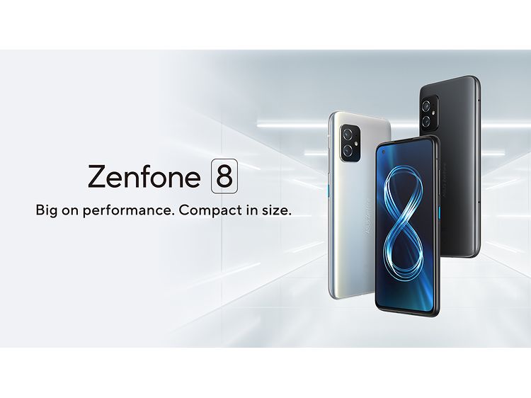 Tre Zenfone 8 telefoner på en banner