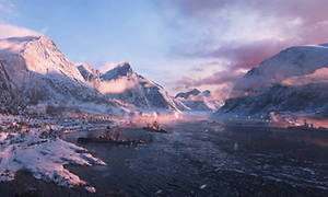 Battlefield V - krigsskip i landskap med høye fjell