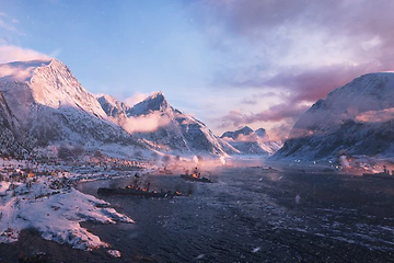 Battlefield V - krigsskip i landskap med høye fjell