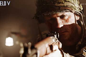 Battlefield V - nærbilde av soldat som sikter gevær mot kamera