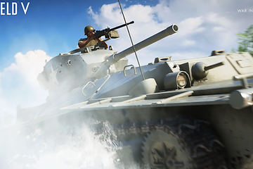 Battlefield V - soldat som skyter fra en tanks i bevegelse