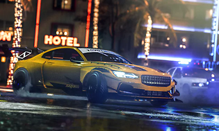 Need for Speed HEAT - gul bil som kjører i en by på nattestid