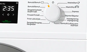 nærbilde av panel på miele vaskemaskin
