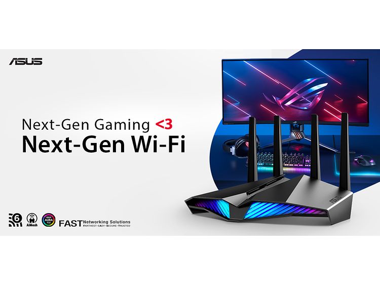 Next-Gen Gaming WiFi Asus kollasje med routere og gaming-skjerm