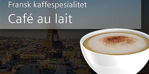 En kopp cafè au lait med norsk tekst