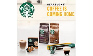 Ulike Starbucks-produkter til hjemmebruk og Starbucks Siren-logo