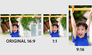 ulike croppede versjoner av et bilde av en gutt på lekeplass