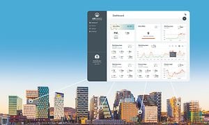 Airthings app med skjermbilde av Oslo som bakgrunn