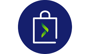 Kundeklubb rund logo på blå bakgrunn