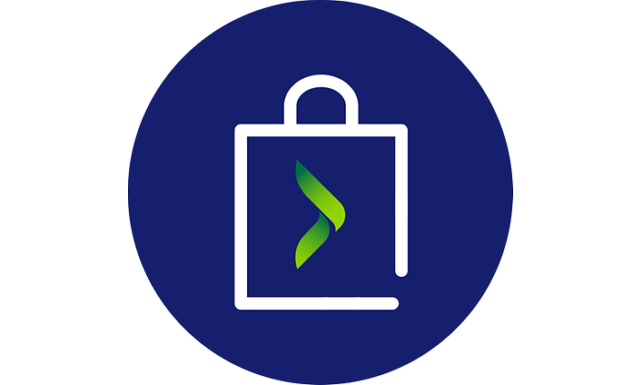 Kundeklubb rund logo på blå bakgrunn