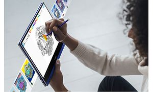Person fargelegger bilde på Samsung Book Flex