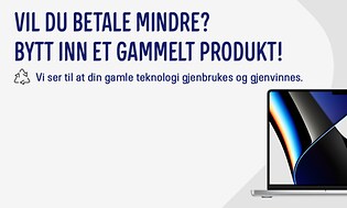 Apple products on banner with the text "Would you like to pay less? Trade in your old product"