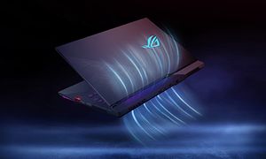 ROG Strix SCAR 15 gaming-laptop bakfra og grafikk som kjølesystemet.