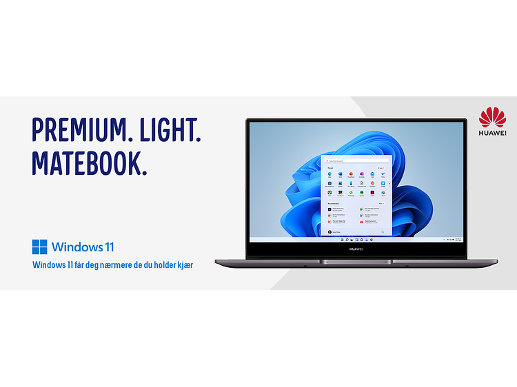 Topbanner med en Matebook og teksten premium. Light. MateBook