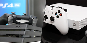 kollasje med en ps4 og en xbox one x