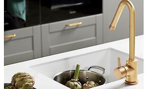 Epoq Shaker Steel Grey kjøkken med Silestone Eternal Calcatta Gold benkeplate