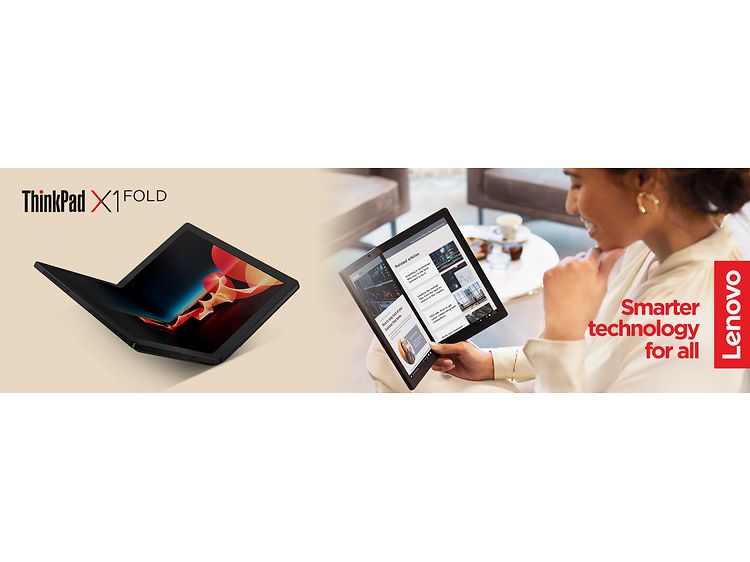 Lenovo ThinkPad X1 Fold banner med tekst Smarter technology for all