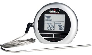 et sølvfarget grilltermometer